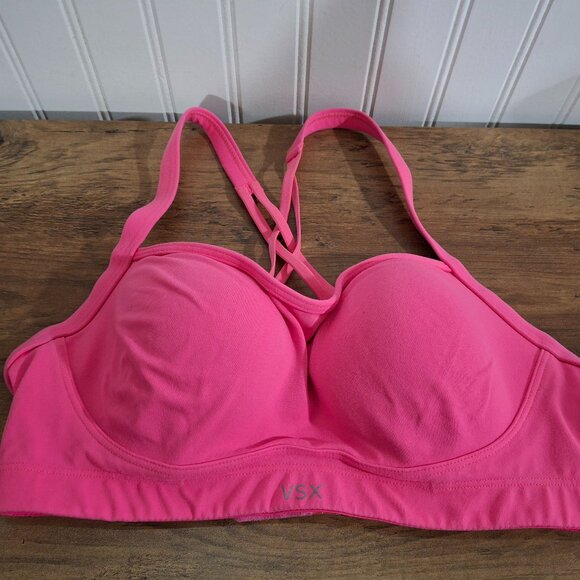 VSX Sport Hot Pink Sports Bra 34C Victorias Secret Criss Cross Back - Picture 1 of 5